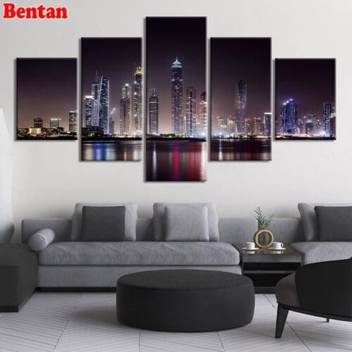 3d diamond embroidery 5 Piece New York Night Scenery Diamond Painting Full drill Square Mosaic pictures diamond round,wall art