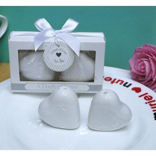 40pcs(20sets)/ot Unique Best Wedding Souvenir Gift A Dash of Love Ceramic Heart Salt and Pepper Shakers