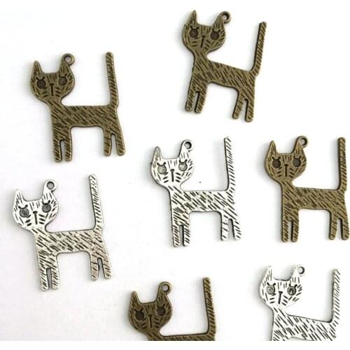 80pcs antique bronze and antique silver cat,alloy cat antique bronze zinc alloy animal pendant, charm, drops for diy 26X33mm