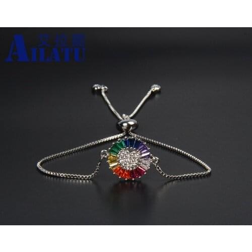 Ailatu Rainbow Romantic Cz Heart Cham Bracelet Lovers Couple Women Trendy Forever Love Infinity Link Bracelets Jewelry