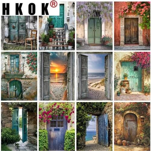HKOK 5D DIY Diamond Painting Cross Stitch Full Square Diamond Embroidery Door Landscape Picture Of Rhinestones Home Decor