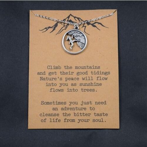 A Boy Girl Runner Climber Snowy Mountain Necklace Hiking Outdoor Travel Jewelry Mountains Climbing Gifts