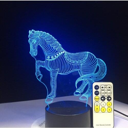 A running horse 3D Illusion Desk Lamp 7 Color 3D Lamp Kids Gift Touch Night Light for Children Holiday Present
