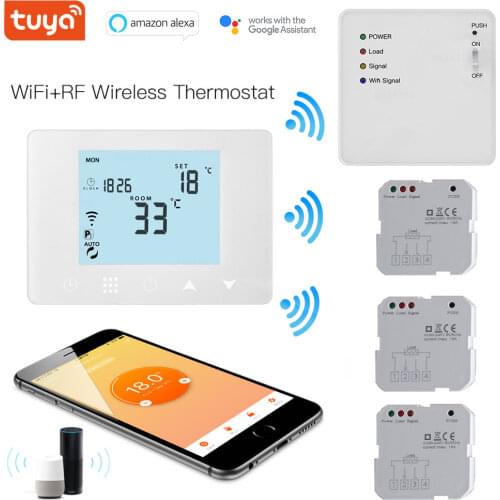 TUYA WiFi & RF Wireless Multiple Receiver Temperature Controller Digital Water Heating Radiator Thermostat Work with Alexa