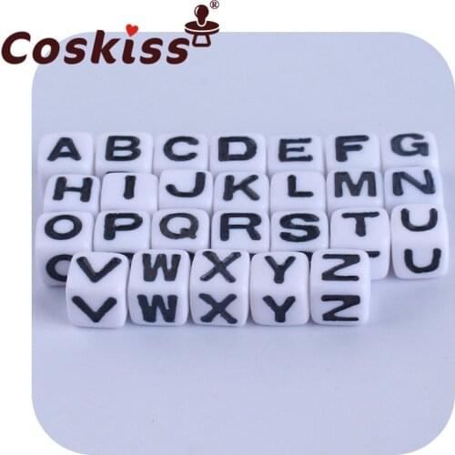 Coskiss 100pcs/Lot 7mm Acrylic Spacer Beads Letter Beads Square Alphabet Beads For Jewelry Making DIY Handmade Accessories