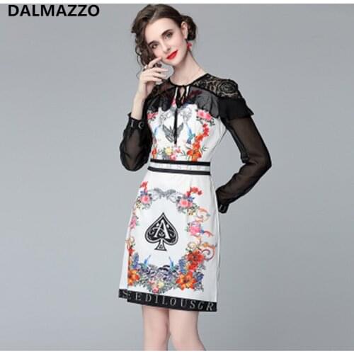 2021 New Arrival Spring Vintage Women Patchwork Mesh Long Sleeve Mini Dress High Quality Printed Floral Plus Size Vestidos Mujer