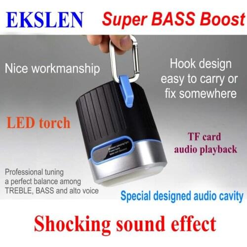 EKSLEN P1 Bluetooth Speaker with Radio FM TF card Micro SD LED light torch Waterproof Promotional Outdoor Wireless MP3 for Phone