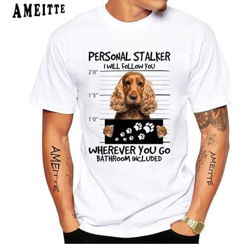 Funny Cocker Spaniel Dog Cartoon Print T-Shirt New Summer Men Short Sleeve Fashion White Casual Tops Cute Animal Design Boy Tees