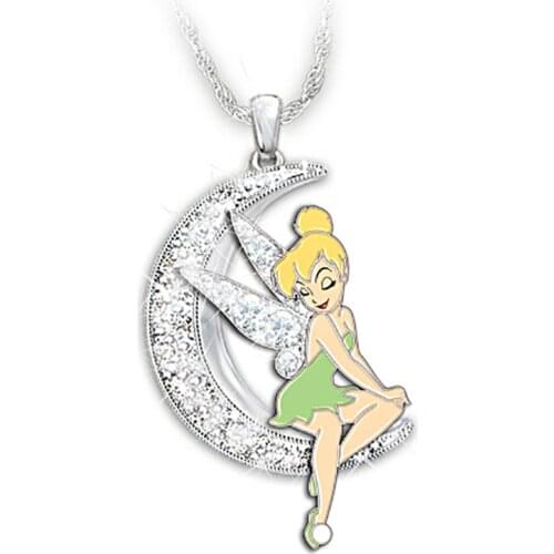 Itenice Crystal Elf Moon Necklaces Girls Rhinestones Angel Wings Pendant Necklace Flower Fairy Shiny Necklace New Jewelry
