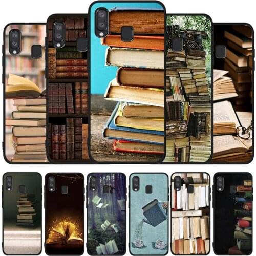 Books Pile Library Reading Soft Case For Samsung A10 A30 A40 A50 A70 M10 M20 M30S M40 A01 A21 A31 A51 A71 A20E black Case