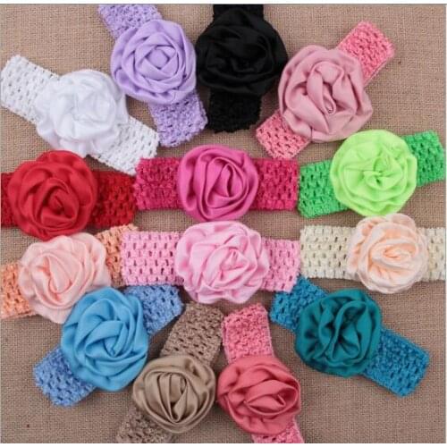 Lace Ribbon Flower kids Headbands Baby Girl Elastic Hairband roses Children Hair Accessorie YH556