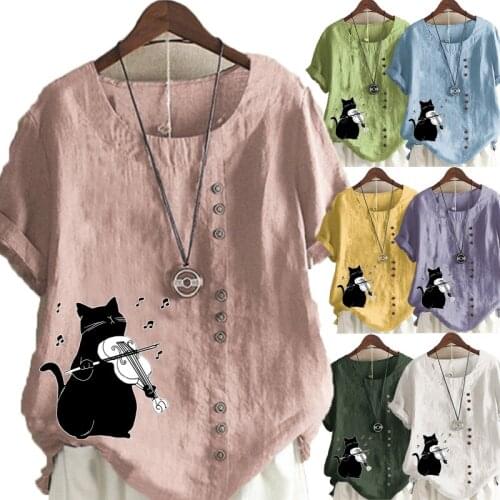 Summer Shirt Fashion Printing Graphic Tee Round Neck Pullover Loose Casual Shirt Plus Size Women Clothing Tops