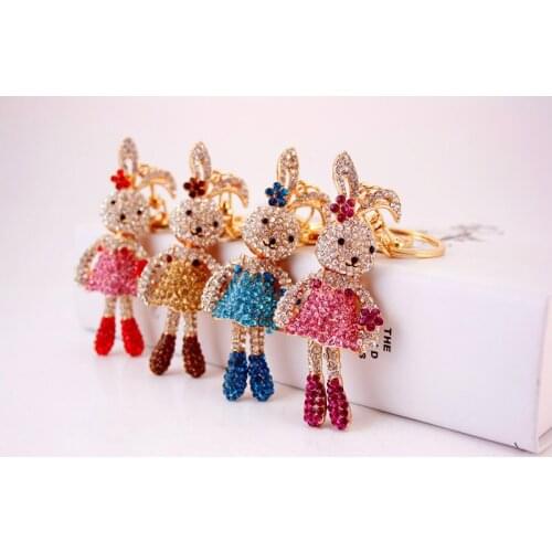 Rhinestone Fashion Cartoon Animals Pendant Keychain Cute Pink Crystal Key Ring Accessorie Jewelry Gift Drop Shipping