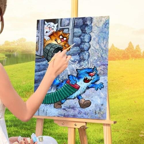 Cartoon Blue White Cat Paint By Numbers Set Acrylic Paints 40*50 Paiting By Numbers Home Decoration Crafts For Wholesale