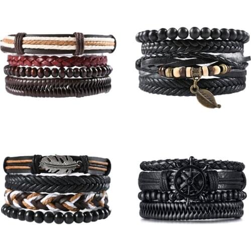 Men Bracelet leather evil eye bracelet for Men gifts Vintage Life Tree Rudder Wood EthnicTribal Beads Bracelet men Wristbands