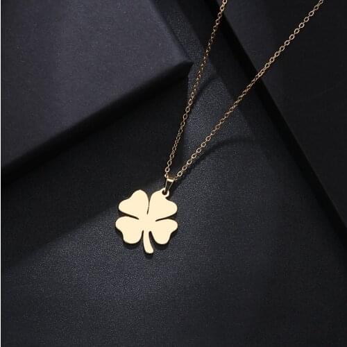 DOTIFI Stainless Steel Necklace For Women Man Lovers Clover Gold And Silver Color Pendant Necklace Engagement Jewelry