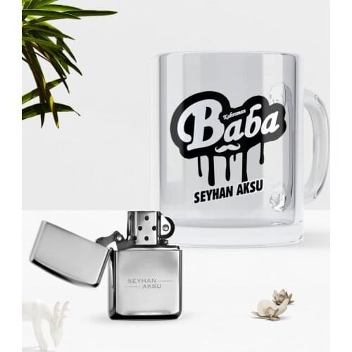 Personalized Hero Father Glass Mug Cup Gasoline Lighter Seti-1