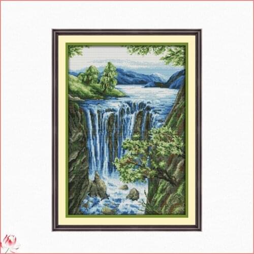 Joy Sunday Waterfall 14CT 11CT Counted And Stamped Beautiful Scenery Home Decoration Needlework Needlepoint Cross Stitch kits