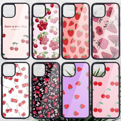 Pink Cherries Cherry Strawberry Phone Case PC for iPhone 11 12 pro XS MAX 8 7 6 6S Plus X 5S SE 2020 XR