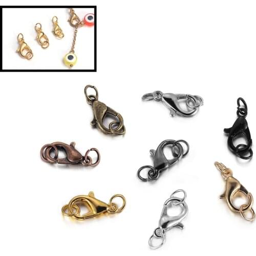 50pcs 10 12 14mm silver Metal Lobster Clasps Hooks With Jump Rings Gold Color End Clasps Connectors Necklace Jewelry Making