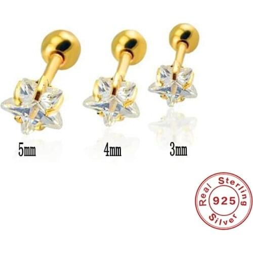 Canner 1 Pair 3/4/5mm Stud Earring For Women Stars Zircon Luxury Pendientes Plata 925 Piercing Jewelry 925 Sterling Silver
