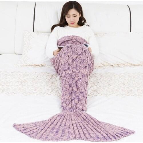 Super Soft Knitted Mermaid Tail Blanket Crochet Handmade All Seasons Sleeping Bag for Kids Adult Best Birthday Christmas Gift