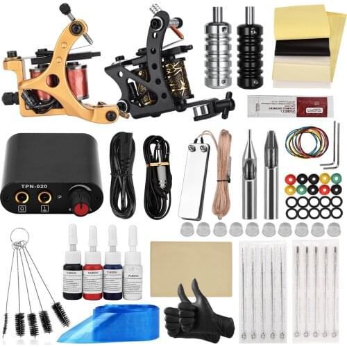 Tattoo Kit Tattoo Machine Kit 2 Rotary Tattoo Gun Complete Shading Lining Tools Tattoo Inks Needles Tips Grommets Tattoo Supply