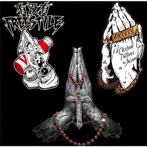 Punk Style Heat Transfers Hand Print Animal Colorful Pray Iron-on Patches Stripe On Clothing Hot Vinly Patch DIY Dress Clothes