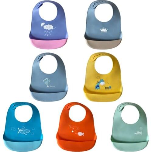 J60B Cartoon Baby Bibs Waterproof Soft Silicone Cute Newborn Feeding Saliva Towel Adjustable Burp Cloths Accessories