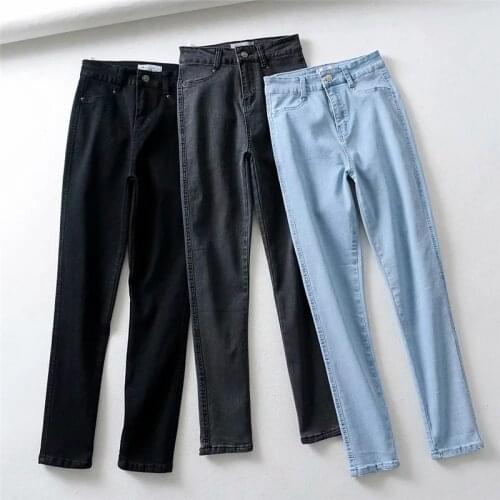 Womens Jeans High Waist Stretch Skinny Denim Pants 2021 Spring Autumn Retro Washed Elastic Slim Pencil Trousers 4 color