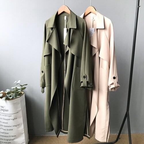 Womens Autumn Coat Womens Windbreaker Solid Trench Womens Long Trench Coat Loose Casual Vintage Womens Coat 2021 New Korean