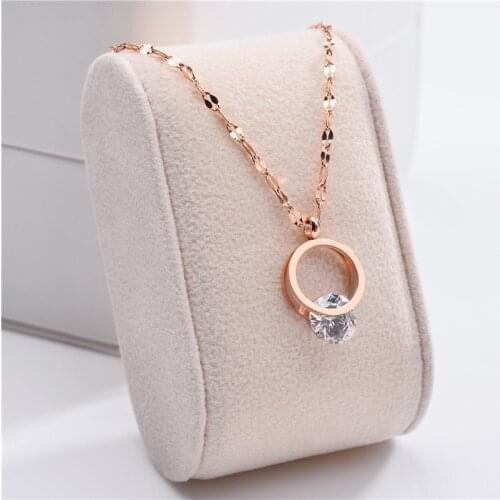Korean Style Fashion Simple Geometry Loops Zircon Pendant Women Necklaces Lady Elegant No Fade Stainless Steel Chokers Necklace