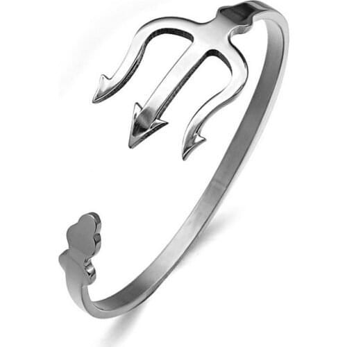 1 Pc Stainless Steel Fish Fork Bangles Open Size Trident Fork Bracelet Punk Style For All Cute Women Men Girls 4 Colors Jewelry