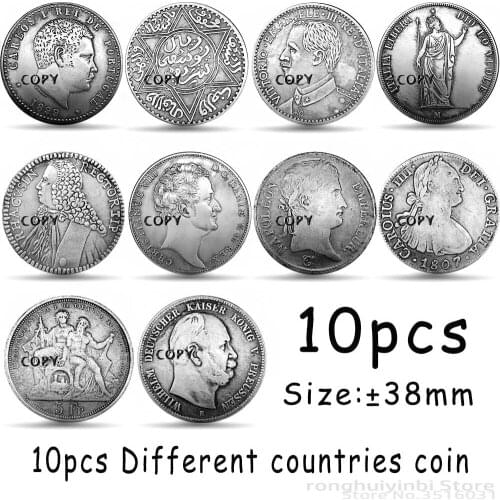 10pcs Different Countries Copy Coin Collection Gift Antique Imitation Coins