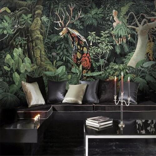 Milofi custom 3D wallpaper mural hand-painted giraffe jungle tropical rainforest large mural cafe lounge custom personalized