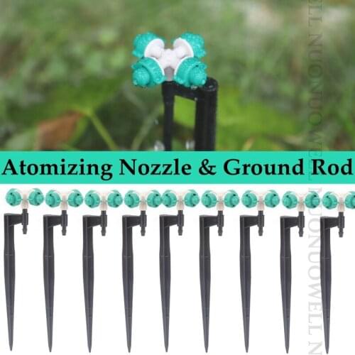 4Sets Mist Sprinkler Kits 4-Head Atomizing Nozzle With Different Length 13-50cm Ground Rod Watering Sprinklers Garden Irrigation