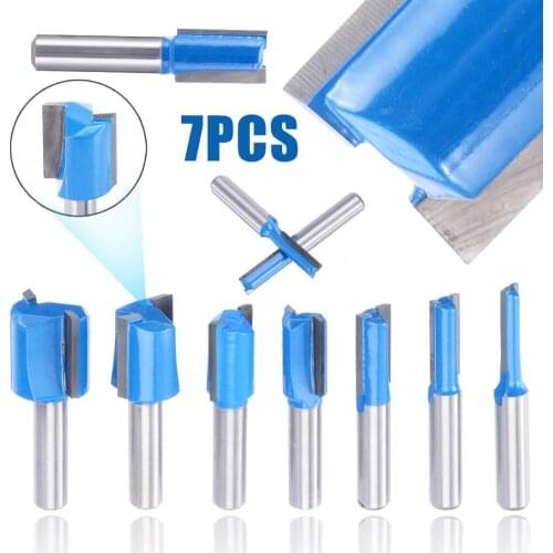 7pcs 8mm Shank Straight Router Bit Set Hardened Steel Carving Woodworking Trimming Milling Cutter