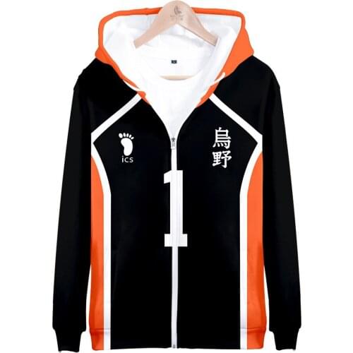 Anime Haikyuu!! Hoodies Karasuno High School Volleyball Club Zipper Sweatshirt Men Women Fashion Harajuku Haikyu Zipper Hoodies