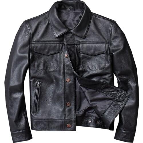 Free shipping.Mens casual coat.fathers gift Jacket,men genuine leather jacket.winter warm black outwear
