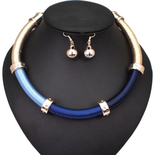 Bohemia Wrap Wire Choker Necklaces For Women Alloy Statement Collar Necklace Earrings Set Handmade Jewelry UKEN