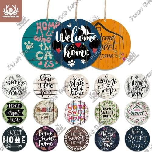 Putuo Decor Sweet Home Round Wooden Signs Home Wall Plaque Family Plaque Wood Gifts for Home Decor Living Room Door Decoration