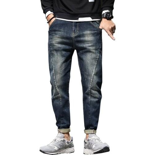 Men Stretch Retro Streetwear Relaxed Tapered Jeans Mens Jeans Harem Pants Fashion Pockets Desinger Loose Fit Baggy Moto Jeans