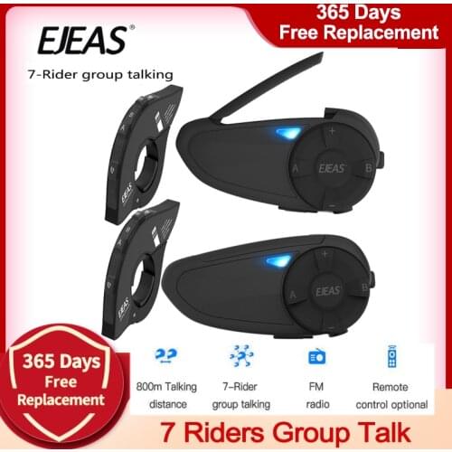 EJEAS Quick7 for 7 Riders Intercom Motorcycle Bluetooth Helmet Headsets Remote Control Moto intercomunicador with FM radio