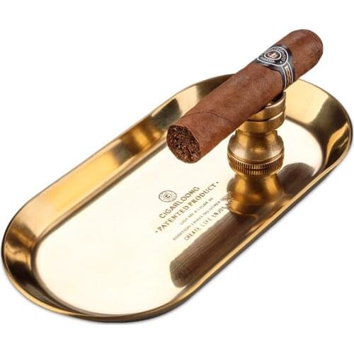 European bronze simple practical portable cigar tray ashtray two-piece suit w/cigar holder gift set metal ashtray CL-103B