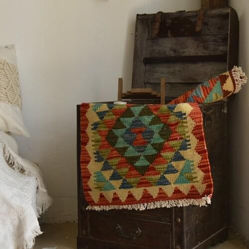 Small Block Afghanistan Kilim Tapestry Decoration Blanket Pad Nation Square Blanket Mat Thin Blanket Mat Manualgc195kliyg28