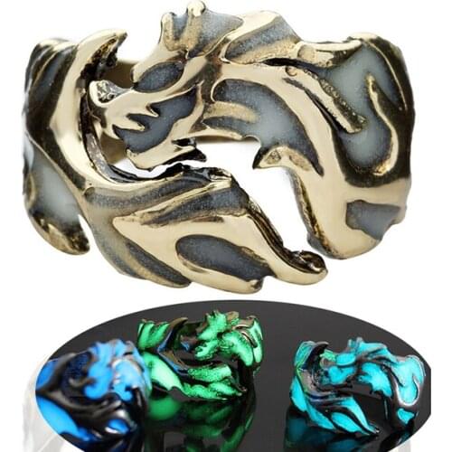 Fashion Creative Rock Luminous Glowing Adjustable Dragon Pattern Rings Domineering Man Dark Hiphop Jewelry Gift