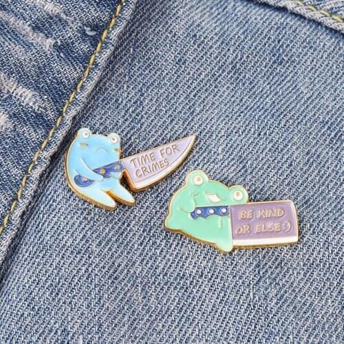 Cartoon Creative Fun Animal Frog Knife Enamel Pins Smiley Emoticon Alloy Brooch