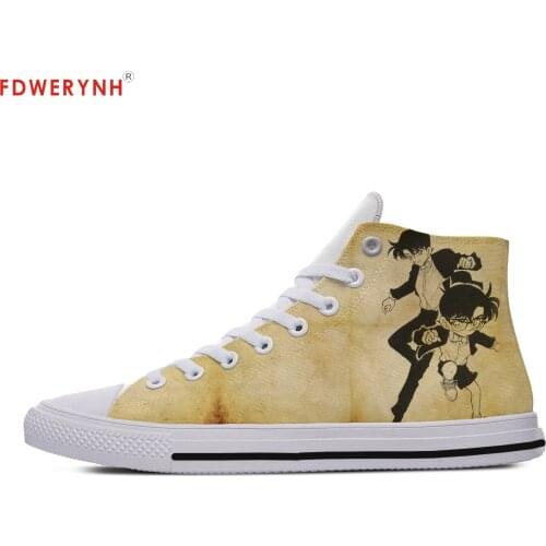 Mens Casual Shoes Cartoon Harajuku Anime Detective Conan Custom Images or Logo Men High Top Canvas Shoes Flat Shoes