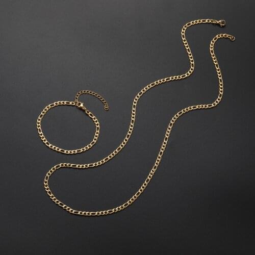 Wholesale Price Width 4MM Stainless Steel Plated Gold Chain Necklace Bracelet Fashion Jewelry Set For Men and Women Party Gifts