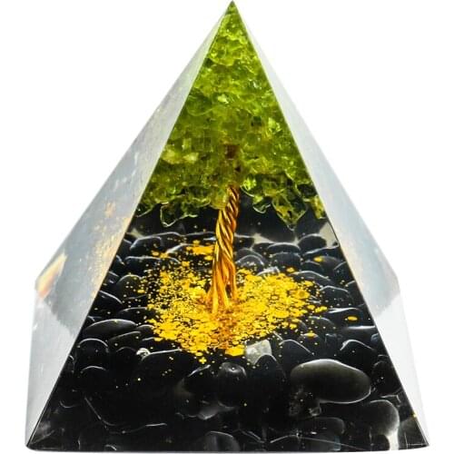 Orgone Pyramid Amethyst Tree of Life Healing Crystal Energy Tower Orgonite EMF Protection Meditation Tool Home Decoration Gift